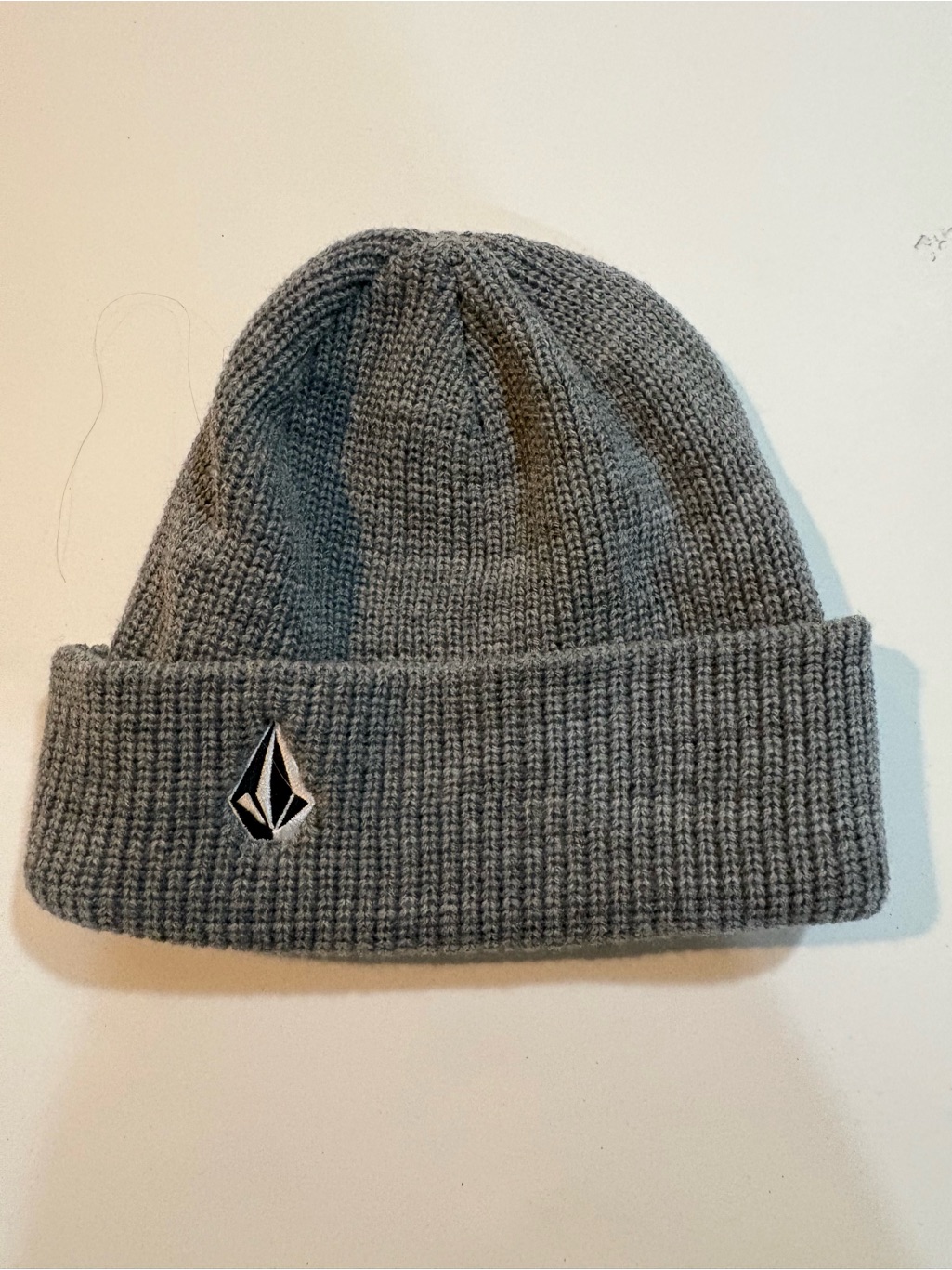 Volcom Gray Ribbed Cuffed Beanie With Logo | Unisex | One Size Fits Most